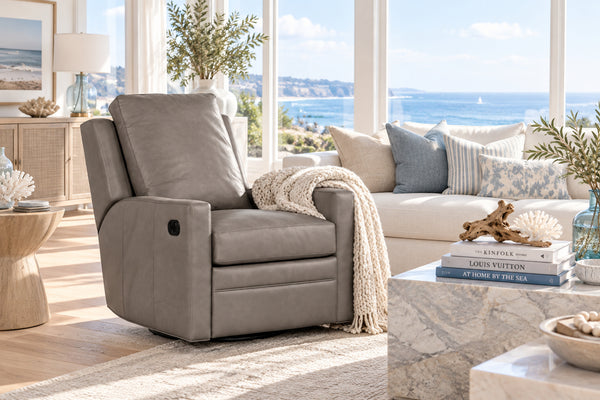 Fabian Leather SWIVEL / GLIDER Pillow Back Reclining Chair