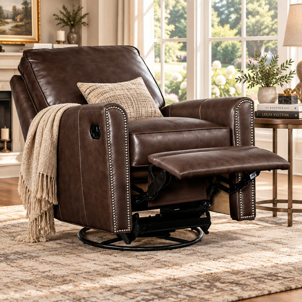 Ellis SWIVEL / GLIDER Leather Pillow Back Recliner Chair - Experience Luxurious Comfort