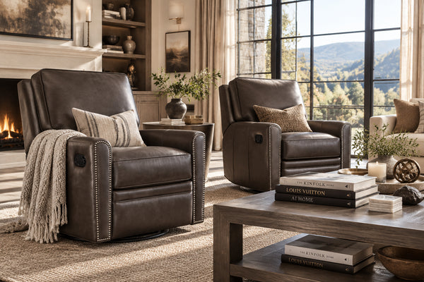 Ellis SWIVEL / GLIDER Leather Pillow Back Recliner Chair - Experience Luxurious Comfort