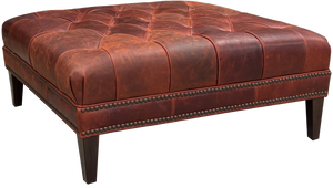 Ames Tufted 36", 42" Or 46" Inch Square Leather Ottoman (3 Sizes Available)