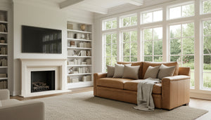 Francisco 86 Inch Two Seat Layered Track Arm Leather Pillow Back Couch With Nails