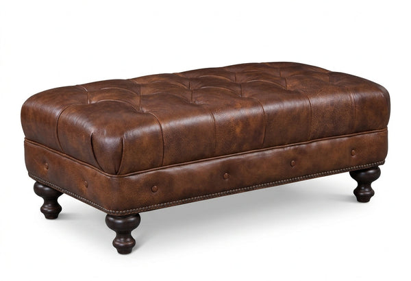 Norwich 46 Inch Rectangular Button Tufted Leather Upholstered Ottoman Coffee Table