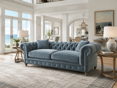 Armstrong Raw Blue 96 Inch Chesterfield "Quick Ship" Sofa