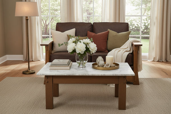 Highland White Oak Mission Style Leather Loveseat