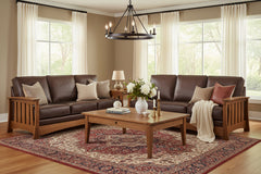 Highland 85 Inch White Oak Mission Style Leather Sofa