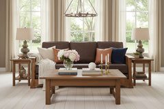 Highland 85 Inch White Oak Mission Style Leather Sofa