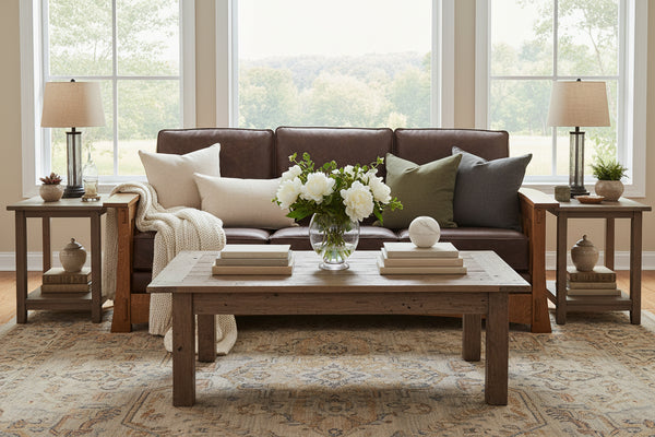 Highland White Oak Mission Style Reclining Leather Seating Collection