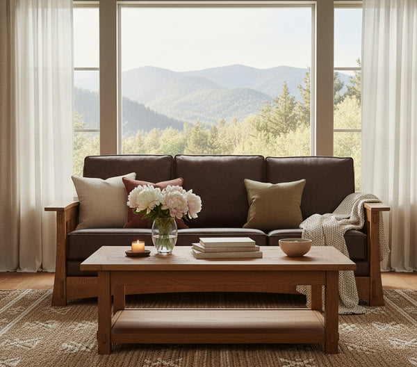 Highland White Oak Mission Style Reclining Leather Seating Collection