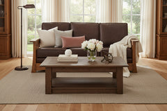 Highland 85 Inch White Oak Mission Style Leather Sofa