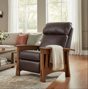 Highland White Oak Mission Style Leather Reclining Chair