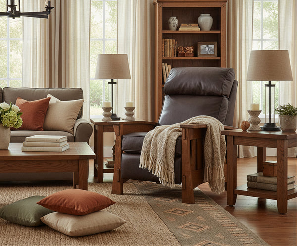 Highland White Oak Mission Style Leather Reclining Chair