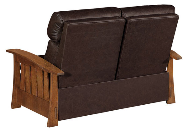 Highland "WALL HUGGER" White Oak Mission Style Leather Reclining Loveseat