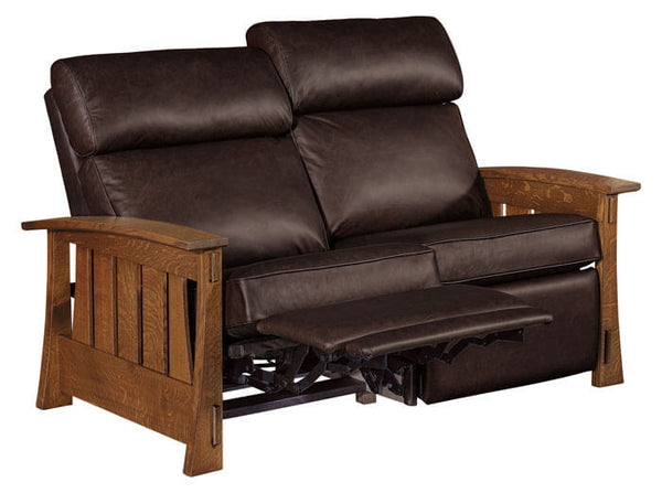 Highland "WALL HUGGER" White Oak Mission Style Leather Reclining Loveseat