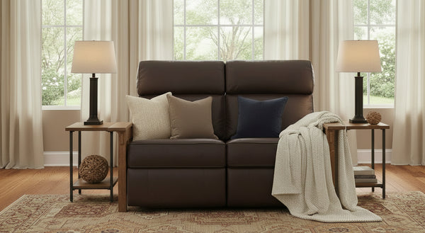 Highland "WALL HUGGER" White Oak Mission Style Leather Reclining Loveseat