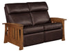 Image of Highland "WALL HUGGER" White Oak Mission Style Leather Reclining Loveseat