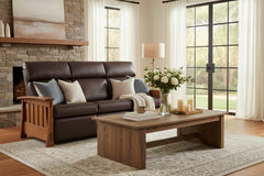 Highland 88 Inch "WALL HUGGER" White Oak Mission Style Leather Reclining Sofa