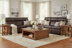 Highland 88 Inch "WALL HUGGER" White Oak Mission Style Leather Reclining Sofa