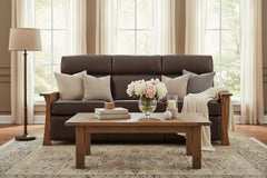 Highland 88 Inch "WALL HUGGER" White Oak Mission Style Leather Reclining Sofa