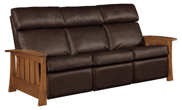 Highland 88 Inch "WALL HUGGER" White Oak Mission Style Leather Reclining Sofa