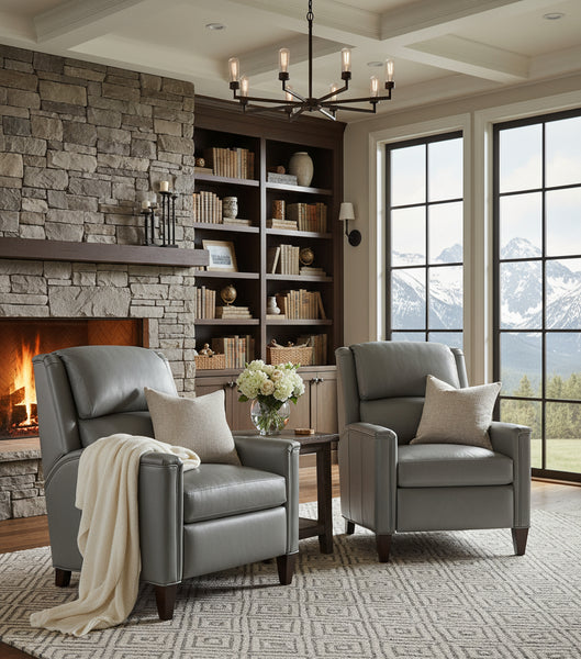 Akins Leather Bustle Pillow Back Recliner