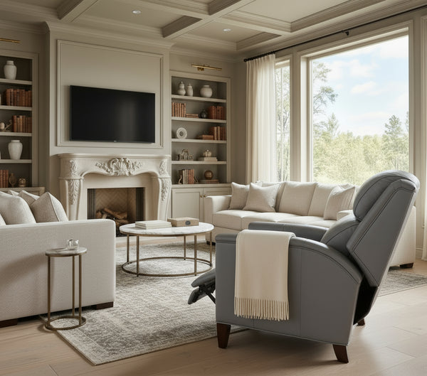 Akins Leather Bustle Pillow Back Recliner