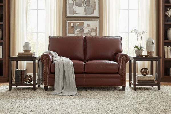 Alexander Traditional Two Cushion Leather Loveseat