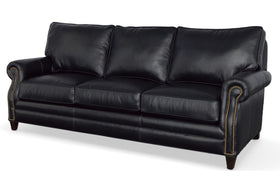 Alexander 87 Inch Traditional Three Cushion Leather Sofa