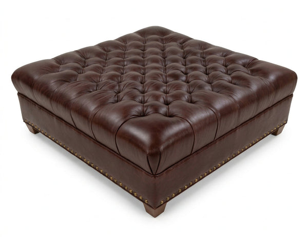 Anderson 48 Inch Square Large Button Tufted Chesterfield Leather Ottoman