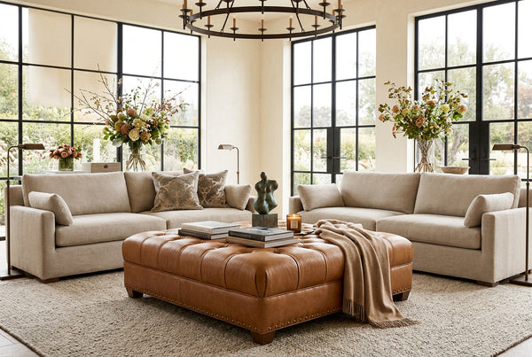 Anderson 48 Inch Square Large Button Tufted Chesterfield Leather Ottoman
