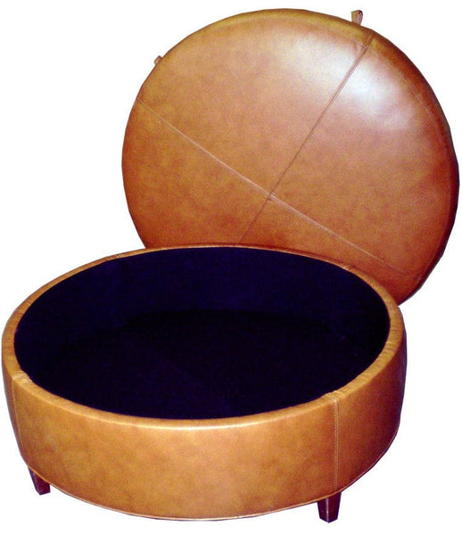Andover 40 Inch STORAGE Round Leather Ottoman