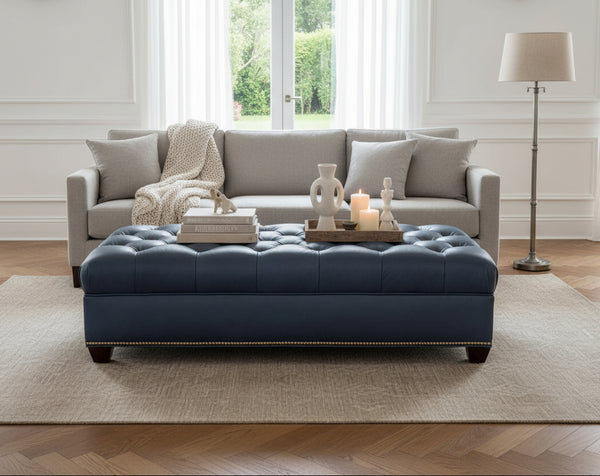 Anne 56 Inch Long Chesterfield Tufted Leather Coffee Table Bench