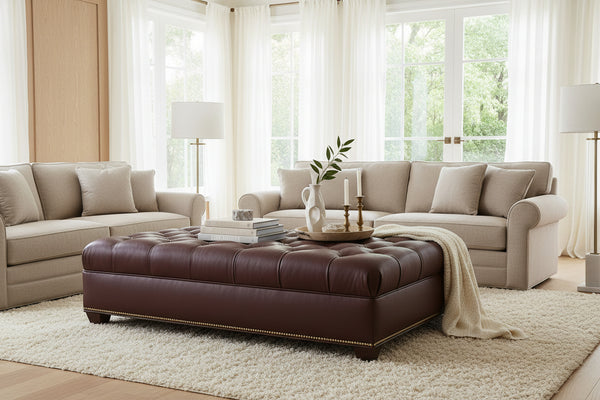 Anne 56 Inch Long Chesterfield Tufted Leather Coffee Table Bench