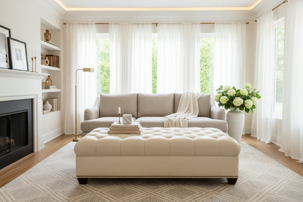 Anne 56 Inch Long Chesterfield Tufted Leather Coffee Table Bench