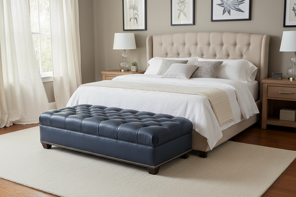 Anne 56 Inch Long Chesterfield Tufted Leather Coffee Table Bench