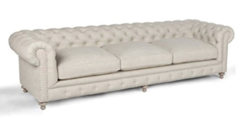 Armstrong 118 Inch "Quick Ship" Tufted Chesterfield Sofa In Classic Linen - IN STOCK