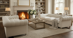 Armstrong 118 Inch "Quick Ship" Tufted Chesterfield Sofa In Classic Linen