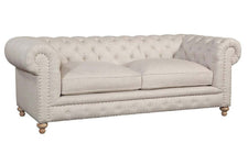Armstrong 90 Inch "Quick Ship" Tufted Chesterfield Sofa In Classic Linen-OUT OF STOCK UNTIL  01/31/2024