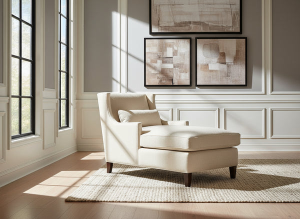 Matilda Cream "Quick Ship" Wing Back Fabric Chaise Lounge