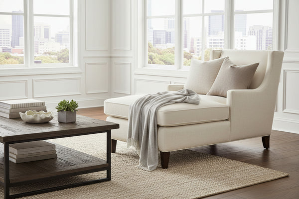 Matilda Cream "Quick Ship" Wing Back Fabric Chaise Lounge