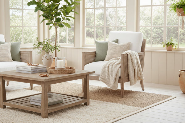 Holloway Natural "Quick Ship" Fabric Accent Chair With Decorative Cane / Wood Base