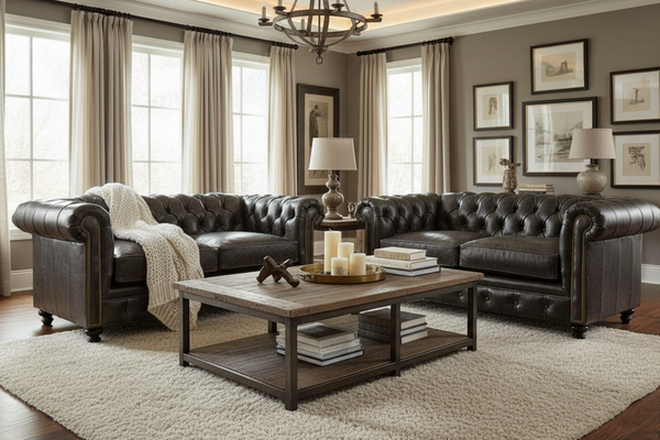 Benedict Chesterfield Leather Loveseat