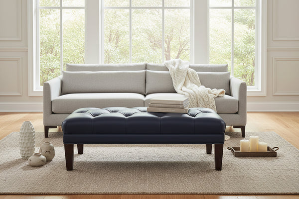 Berkeley Tufted 36", 48", 56", Or 65" Inch Rectangular Leather Ottoman (4 Sizes Available)