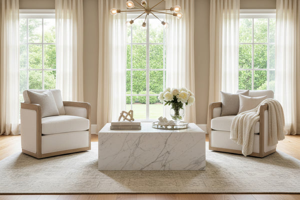 Lynch Natural "Quick Ship" Fabric Swivel Accent Chair With Decorative Wood Base