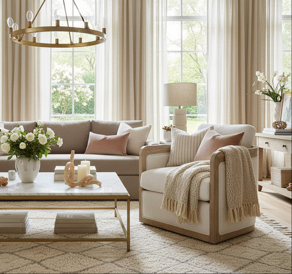 Lynch Natural "Quick Ship" Fabric Swivel Accent Chair With Decorative Wood Base