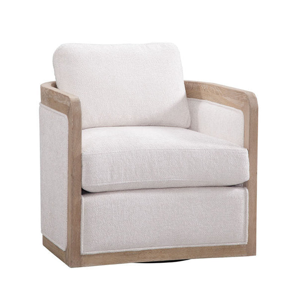 Lynch Natural "Quick Ship" Fabric Swivel Accent Chair With Decorative Wood Base