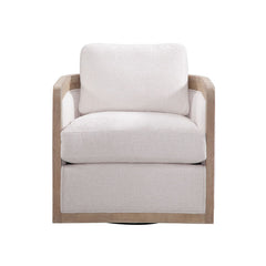 Lynch Natural "Quick Ship" Fabric Swivel Accent Chair With Decorative Wood Base
