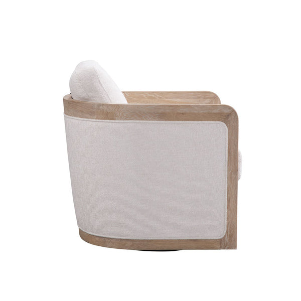 Lynch Natural "Quick Ship" Fabric Swivel Accent Chair With Decorative Wood Base