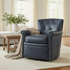 Byrne Ocean "Quick Ship" Leather Button Back Swivel Accent Chair