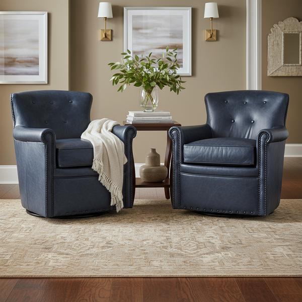 Byrne Ocean "Quick Ship" Leather Button Back Swivel Accent Chair