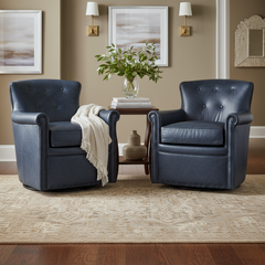 Byrne Ocean "Quick Ship" Leather Button Back Swivel Accent Chair